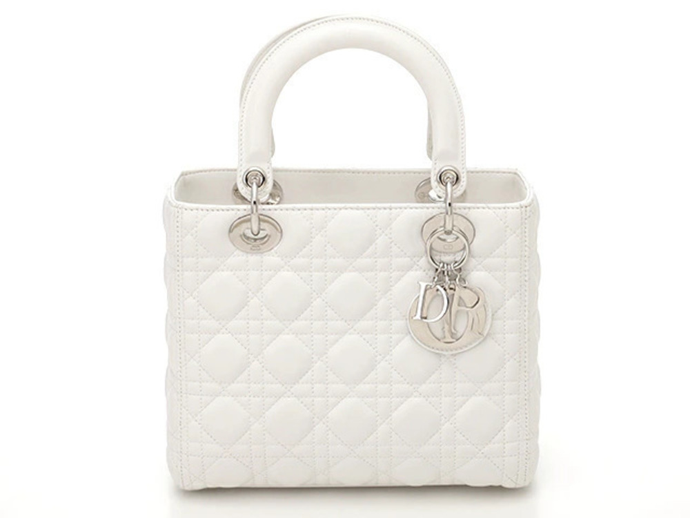Christian Dior Lady Shoulder Bag Lambskin White